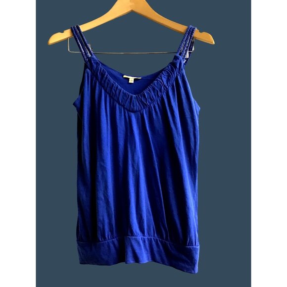 GIANNI BINI- WOMENS STRAPPY V-NECK 100% COTTON BLUE TOP SIZE X-SMALL - Picture 1 of 5